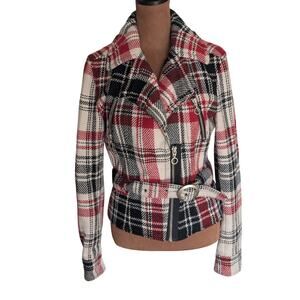 Wool Blend Plaid Moto Jacket
Red Beige Black. Grunge, Academia, Express Sz.Small